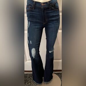 Dark Blue Distressed Flare Jeans